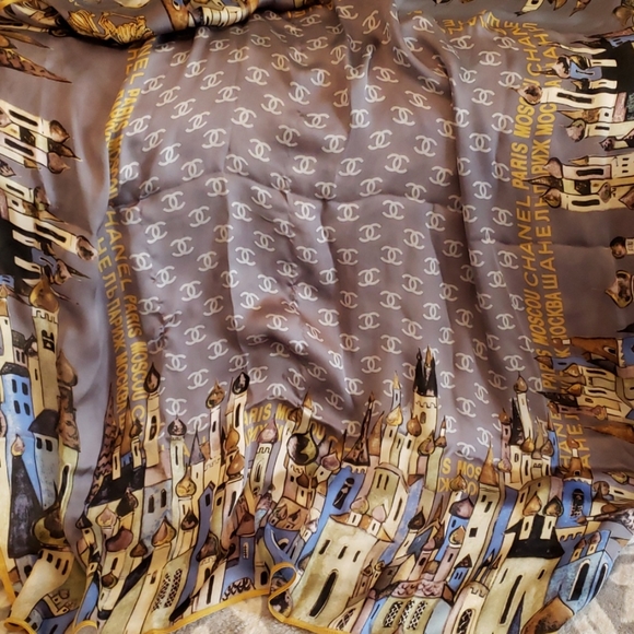 Chanel Square Silk Scarf 35 by 35 inch Blue Gray